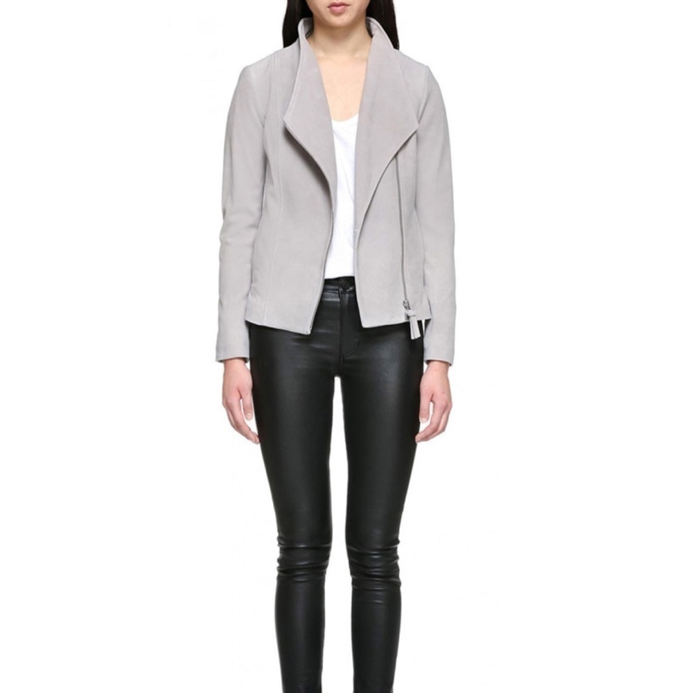 MACKAGE Cleo Grey Suede Leather Moto Biker Zip Jacket Small